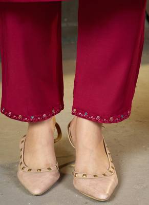 Pink marina silk kurti pent dupatta 3