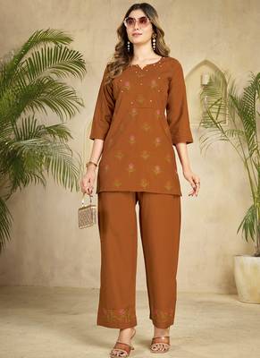Coffee heavy rayon co-ords set 1