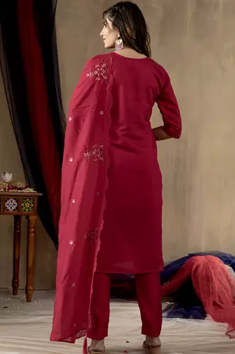 Pink roman silk kurti pant dupatta set