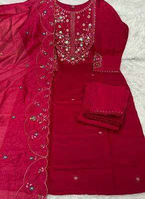 Pink marina silk kurti pent dupatta 4