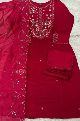 Pink marina silk kurti pent dupatta