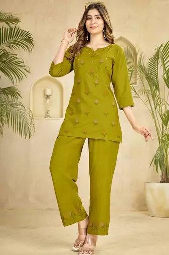 Mehendi heavy rayon co-ords set
