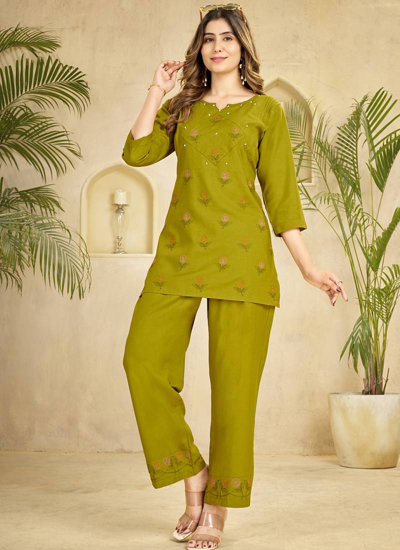 Mehendi heavy rayon co-ords set