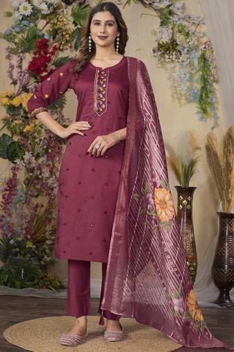 Cerisw roman silk kurti pant dupatta set