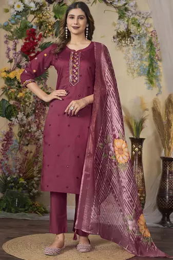 Cerisw roman silk kurti pant dupatta set