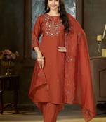 Rust marina silk kurti pent dupatta