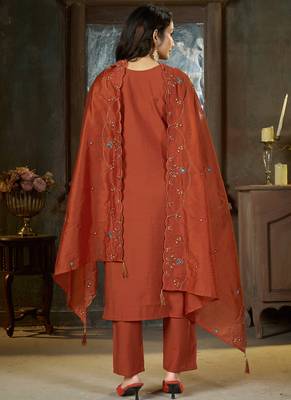 Rust marina silk kurti pent dupatta 2