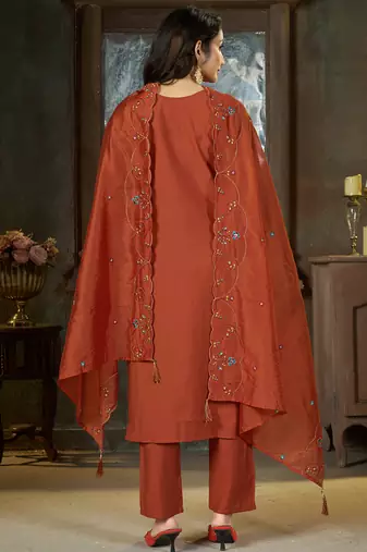 Rust marina silk kurti pent dupatta