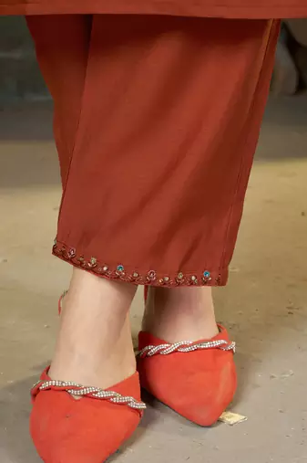Rust marina silk kurti pent dupatta