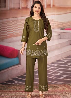 Mehendi heavy rayon co-ords set 1