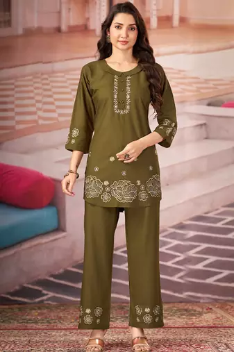 Mehendi heavy rayon co-ords set