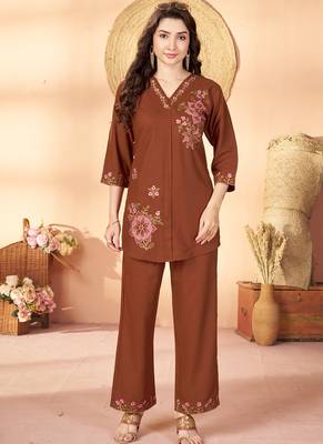 Coffee heavy rayon co-ords set 1