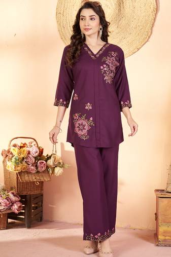 Wine heavy rayon co-ords set
