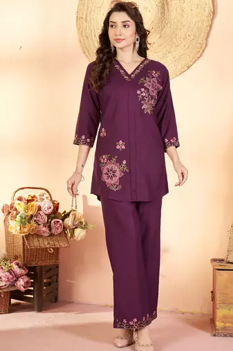 Wine heavy rayon co-ords set