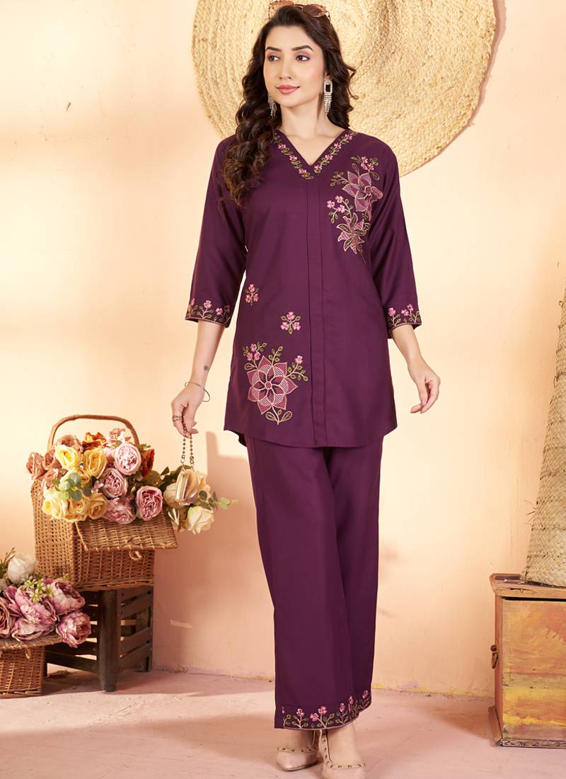 Wine heavy rayon co-ords set