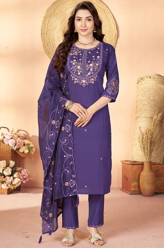 Violet marina silk kurti pent dupatta