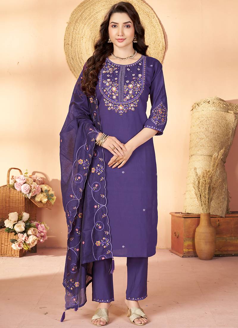 Violet marina silk kurti pent dupatta