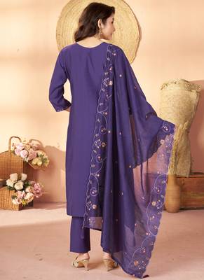 Violet marina silk kurti pent dupatta 2