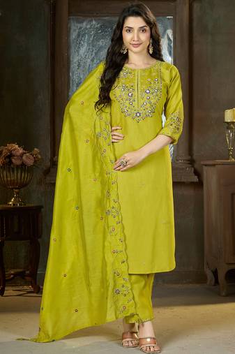 Parrot marina silk kurti pent dupatta