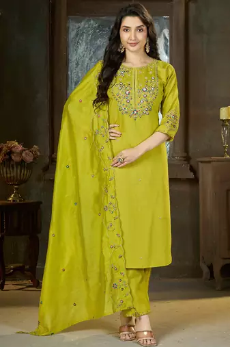 Parrot marina silk kurti pent dupatta