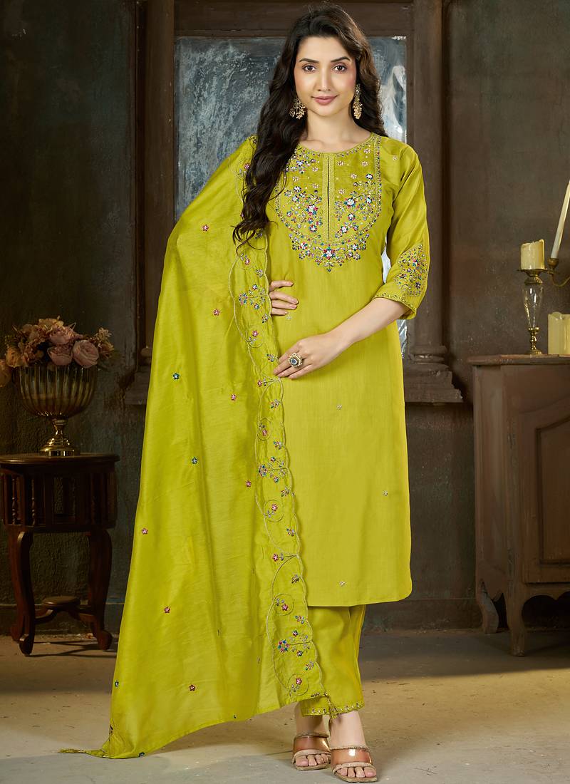 Parrot marina silk kurti pent dupatta