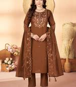 Coffee marina silk kurti pent dupatta