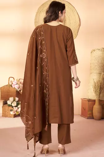 Coffee marina silk kurti pent dupatta