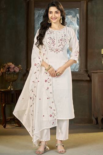 White marina silk kurti pent dupatta