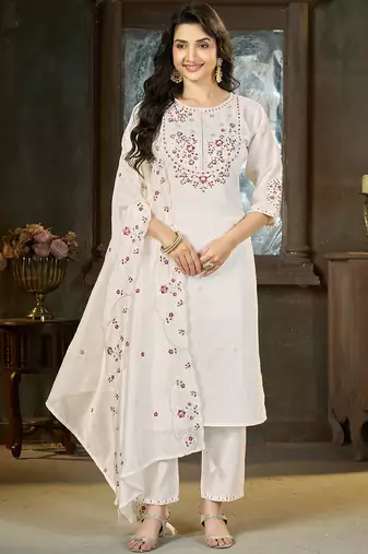 White marina silk kurti pent dupatta