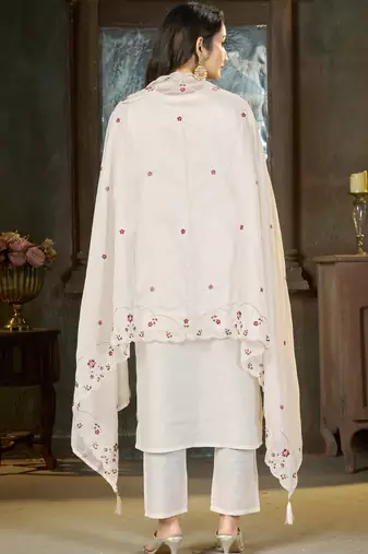 White marina silk kurti pent dupatta