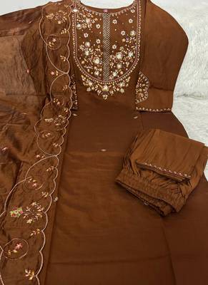 Coffee marina silk kurti pent dupatta 4