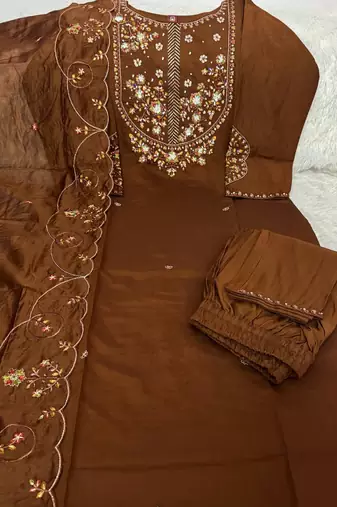 Coffee marina silk kurti pent dupatta