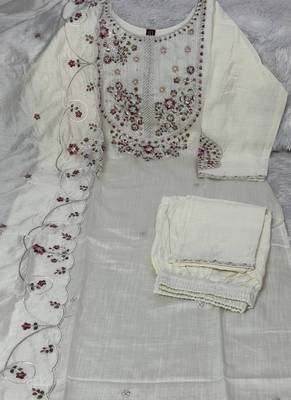 White marina silk kurti pent dupatta 4