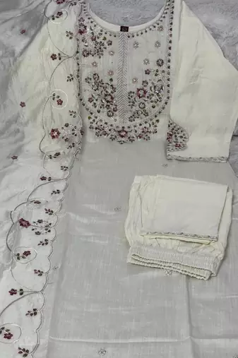 White marina silk kurti pent dupatta
