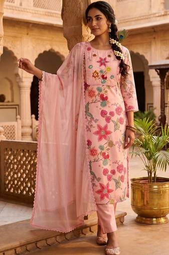 Light pink pure linen cotton kurti pent dupatta