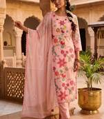 Light pink pure linen cotton kurti pent dupatta