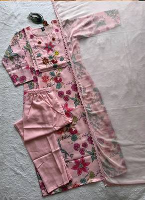 Light pink pure linen cotton kurti pent dupatta 2