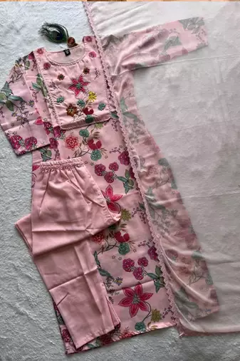 Light pink pure linen cotton kurti pent dupatta