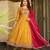 Mustard embroidered flared vichitra silk kurta pant set with dupatta