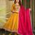 Mustard embroidered flared vichitra silk kurta pant set with dupatta