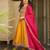 Mustard embroidered flared vichitra silk kurta pant set with dupatta