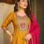 Mustard embroidered flared vichitra silk kurta pant set with dupatta