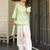 Pista green khadi cotton kurta with farshi salwar and printed cotton dupatta set