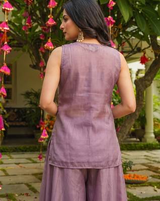 Lavender heavy embroidered cosmos silk kurta sharara set with beads work and dupatta 4