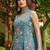 Firoji blue heavy embroidered cosmos silk kurta sharara set with beads work and dupatta