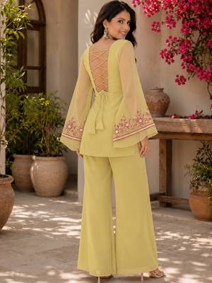 Yellow embroidered georgette kurta palazzo set 2