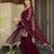 Wine embroidered fendy satin short kurta sharara set with beads work and dupatta