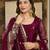 Wine embroidered fendy satin short kurta sharara set with beads work and dupatta