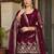 Wine embroidered fendy satin short kurta sharara set with beads work and dupatta