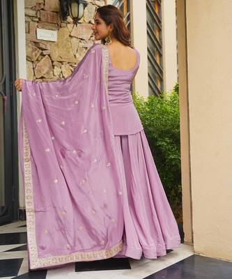 Purple embroidered kajo silk kurta palazzo set with embroidered kajo silk dupatta 2